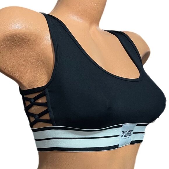 Victoria’s Secret pink ultimate sport yoga strappy unlined bralette bra black L - Picture 5 of 11